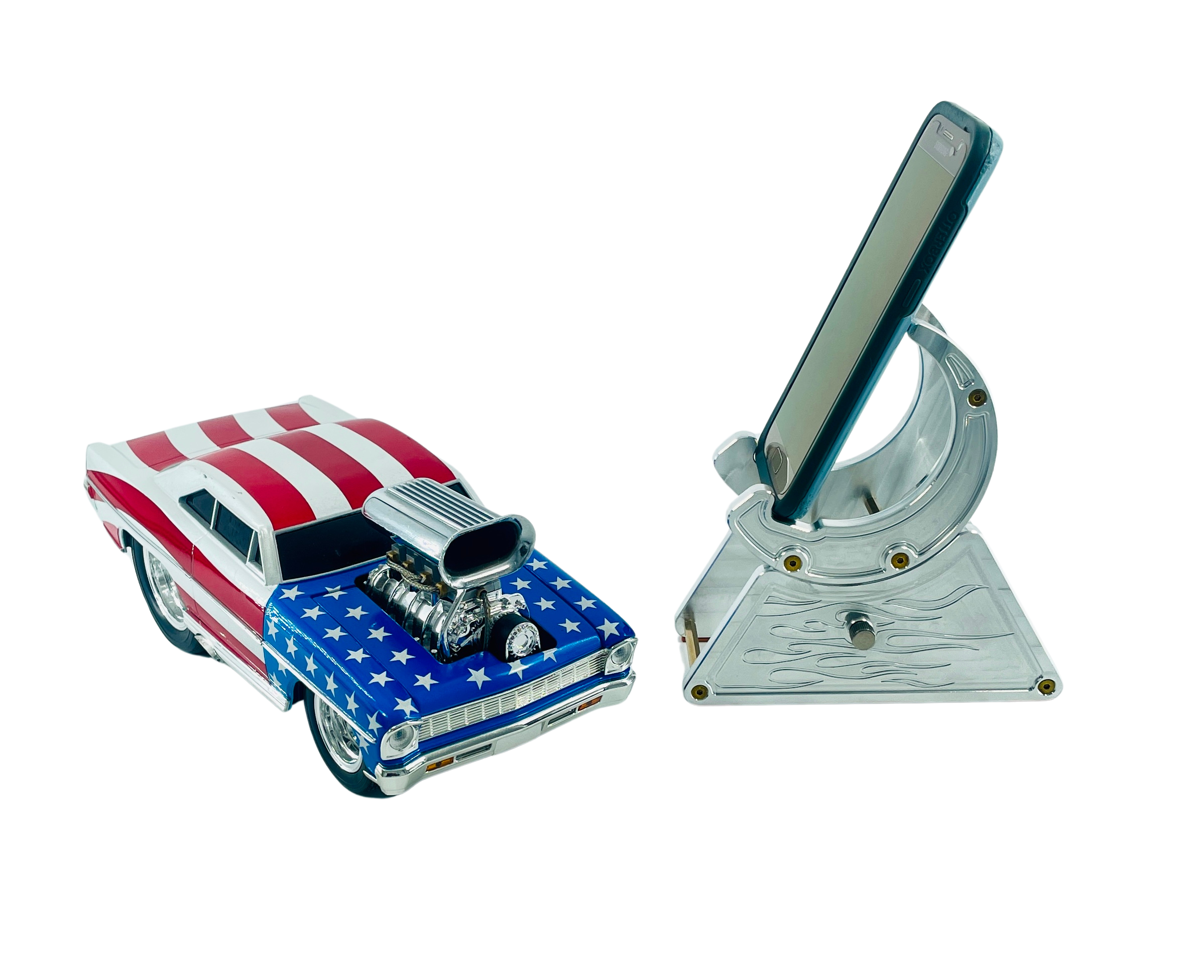 CNC Metal Phone Stand | Hot Rod Flames Design | Car Enthusiast Gift | Made in USA