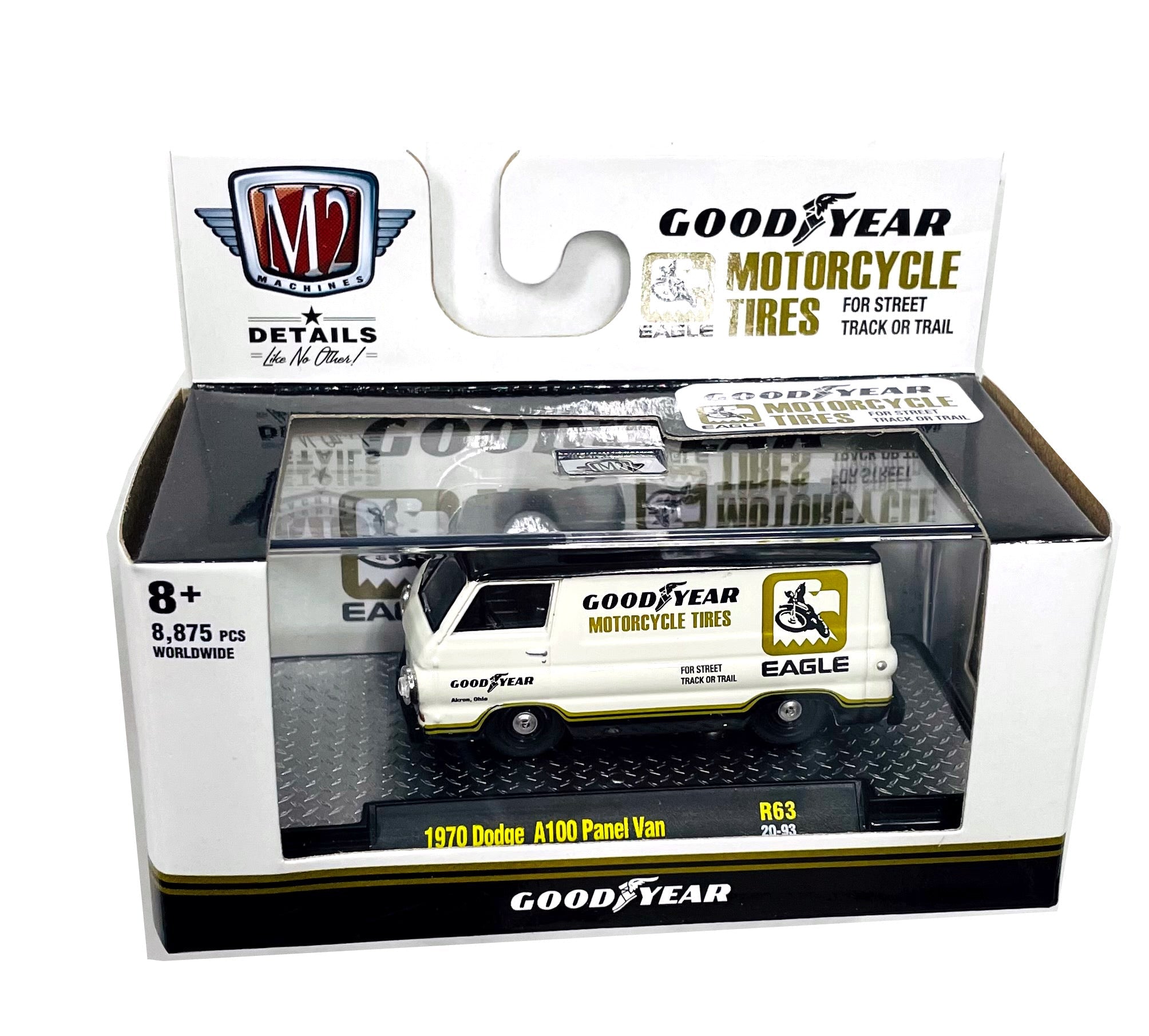 M2 Maschinen 1 64 Diecast Cars 1970 Dodge A100 Van Goodyear Motorrad R63