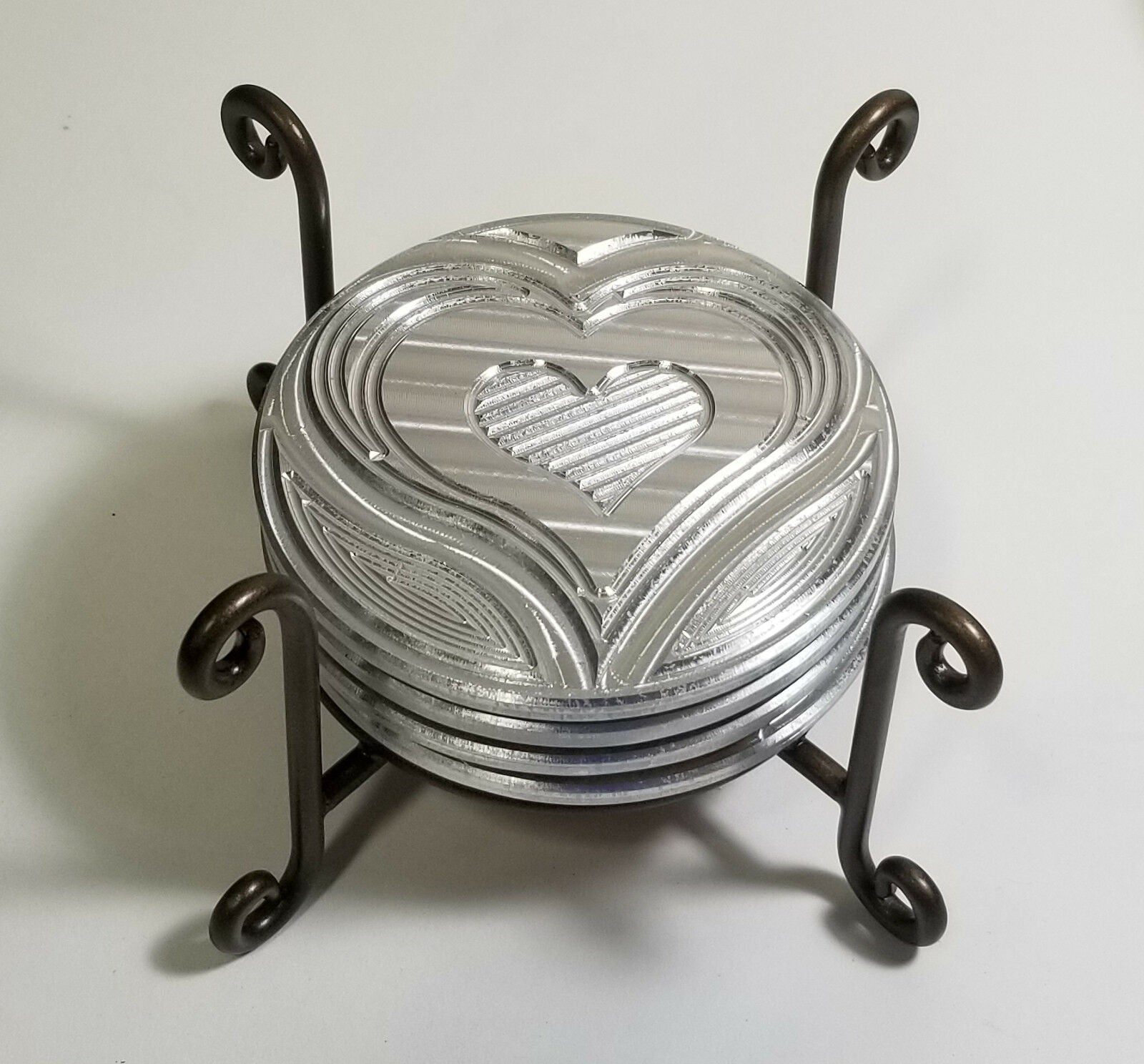Wire Coaster Holder, Bronze, 4 Post Heavy Wire Scroll für 4' Round Coasters