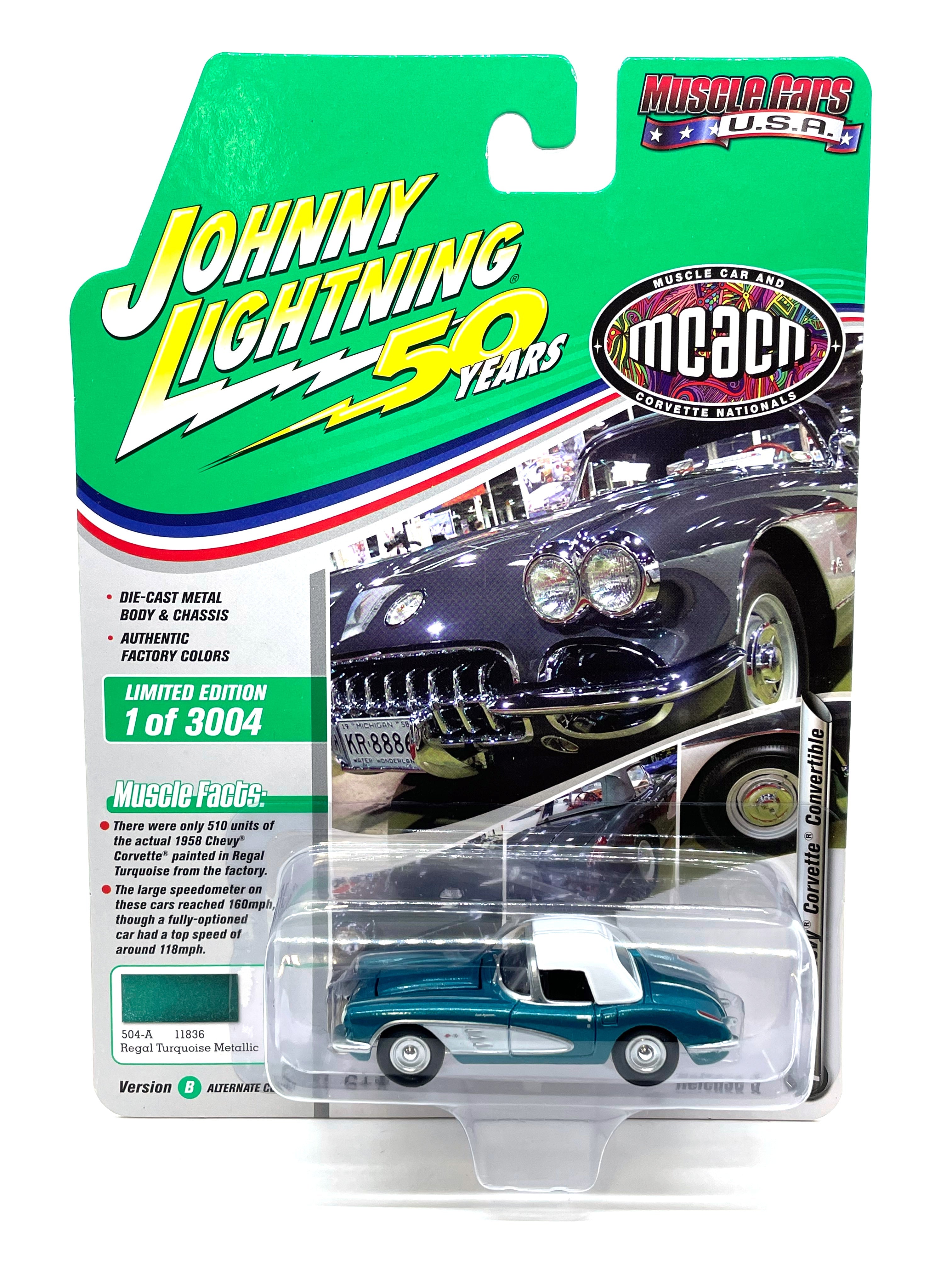 1958 Chevy Corvette Cabrio Johnny Lightning Muscle Cars USA R3 Regal Turquoise Die Cast Car 1:64
