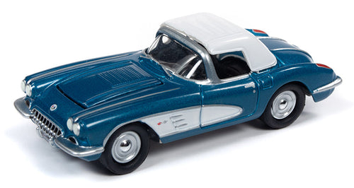 1958 Chevy Corvette Cabrio Johnny Lightning Muscle Cars USA R3 Regal Turquoise Die Cast Car 1:64