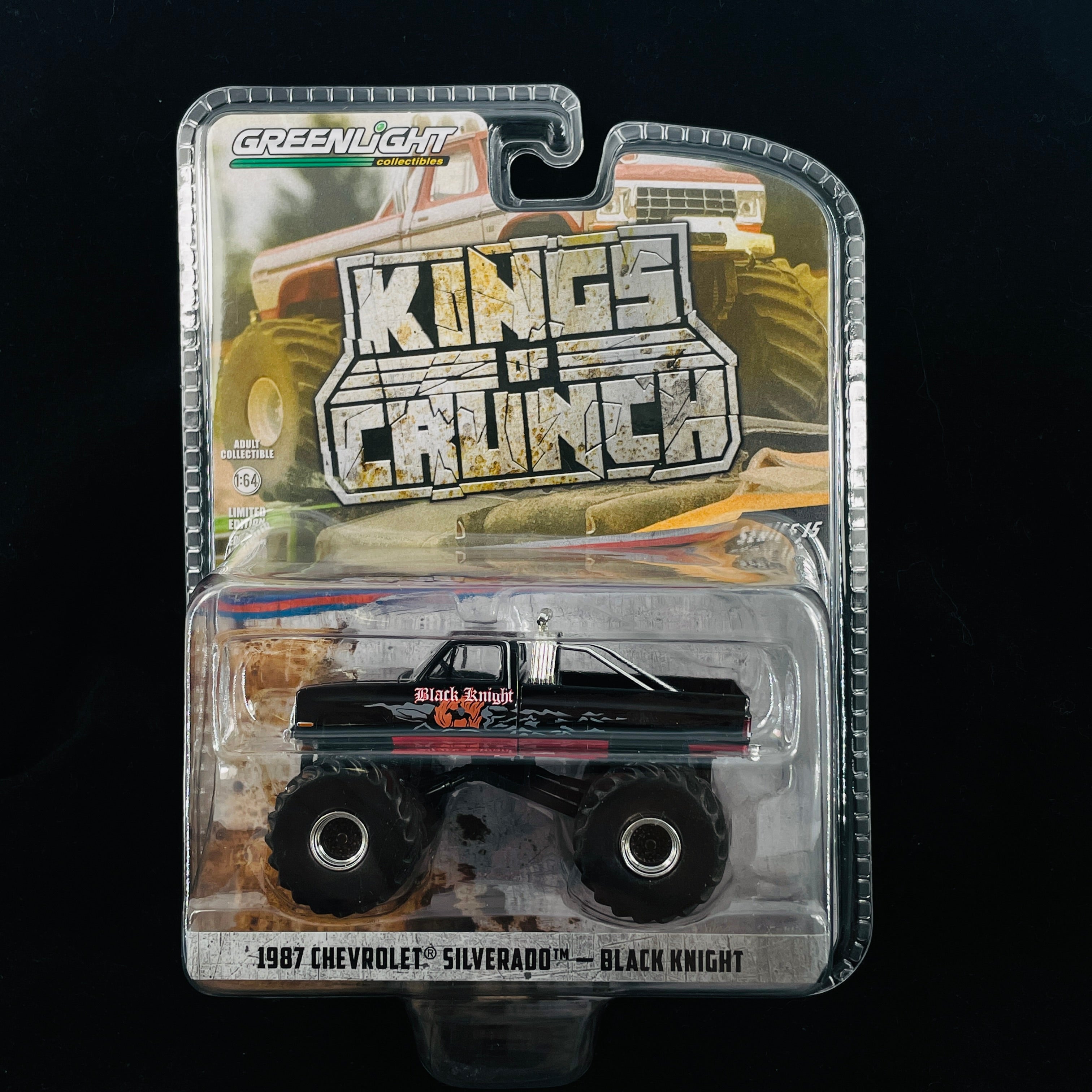 Greenlight 1 64 Diecast 1987 Chevrolet Silverado Black Knight Kings of Crunch