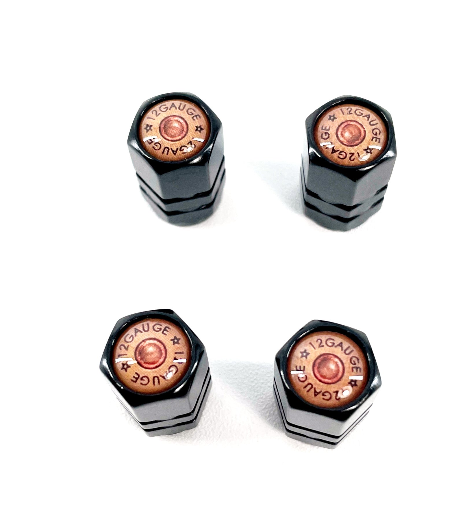 Set von 4 Black Anodized Machined Aluminium Valve Stem Caps 12 Gauge Reifenluftventil