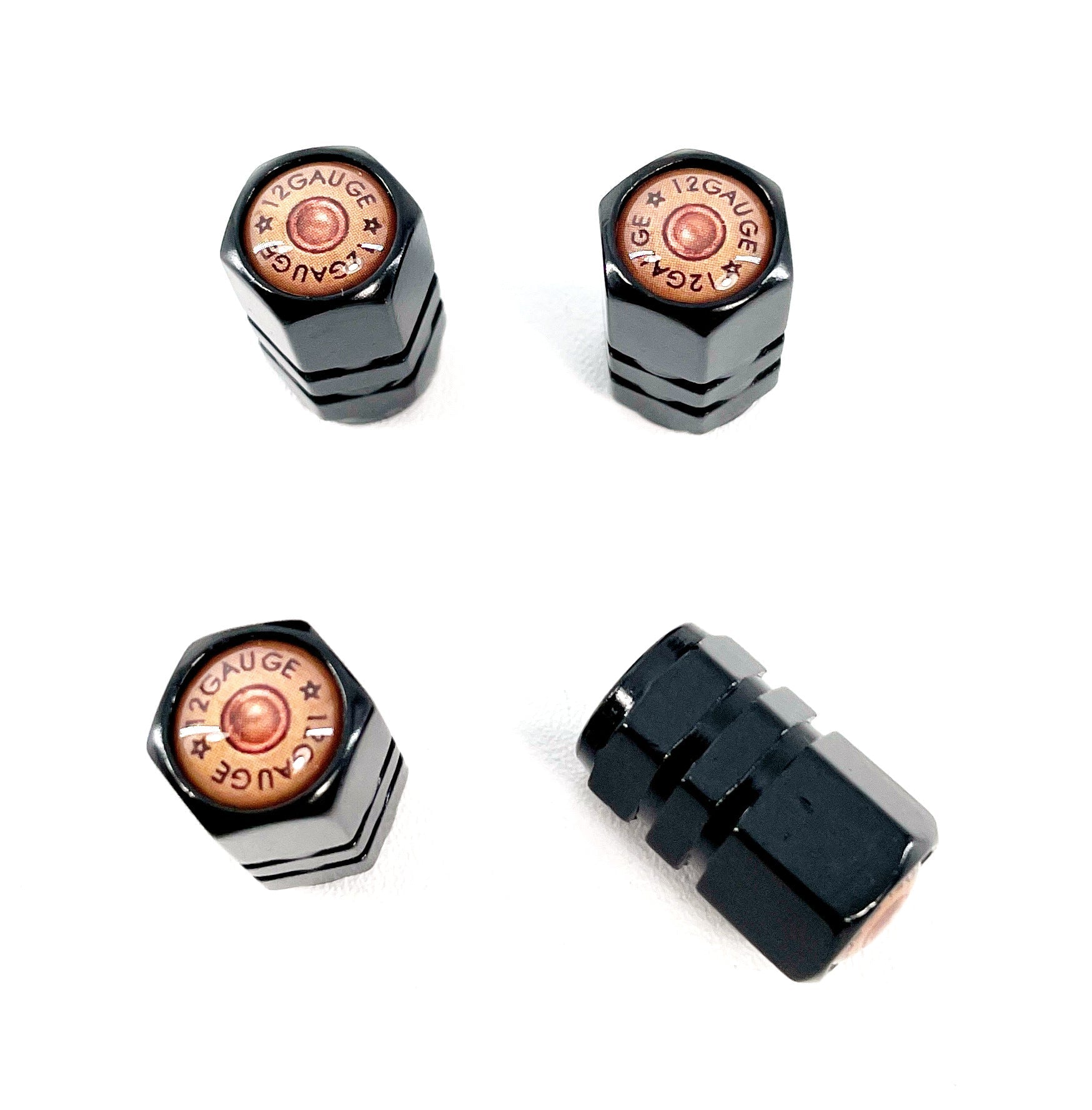 Set von 4 Black Anodized Machined Aluminium Valve Stem Caps 12 Gauge Reifenluftventil