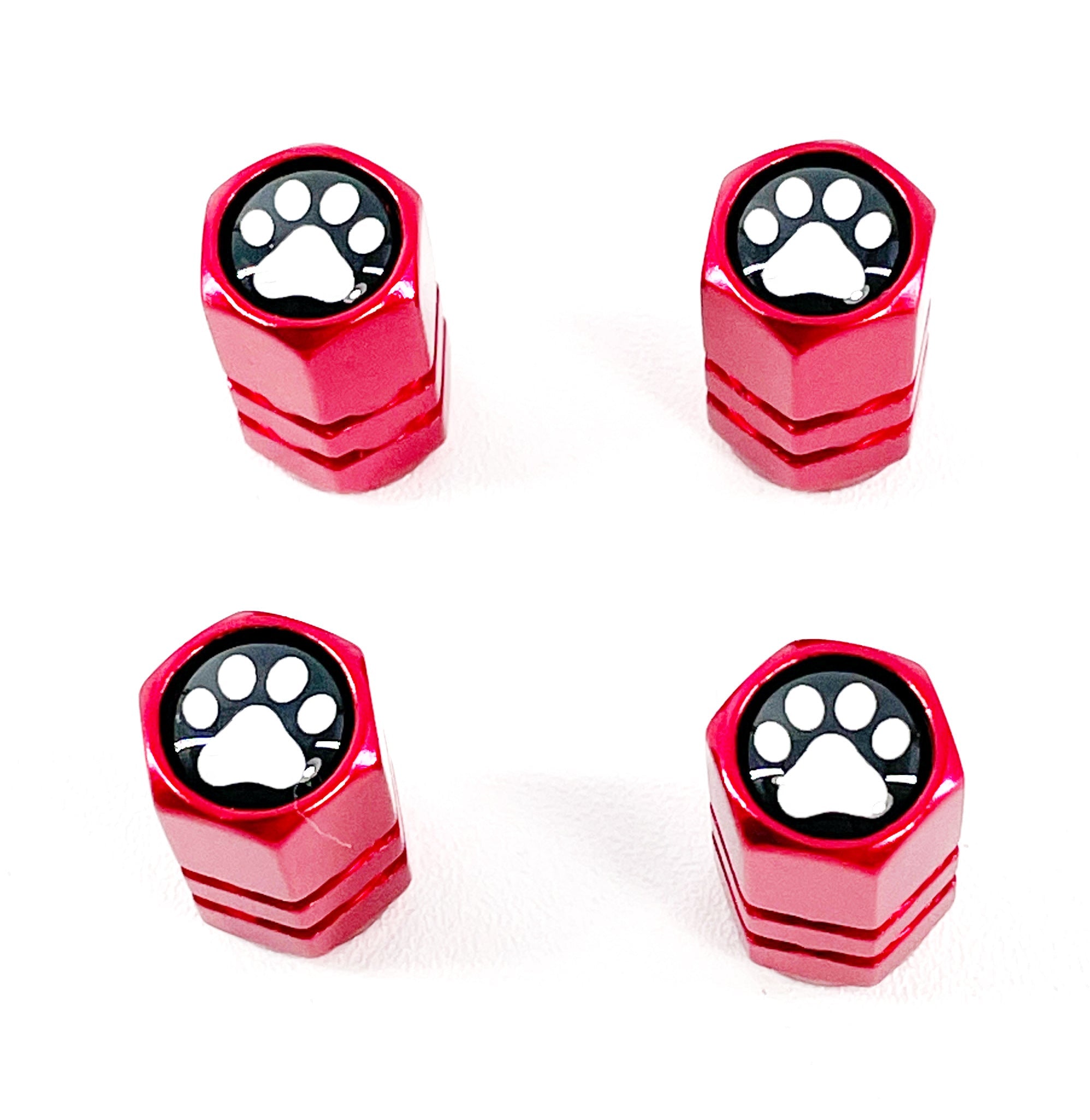 Set von 4 Red Anodized Machined Aluminium Valve Stem Caps Pfoten Design Reifenluftventil
