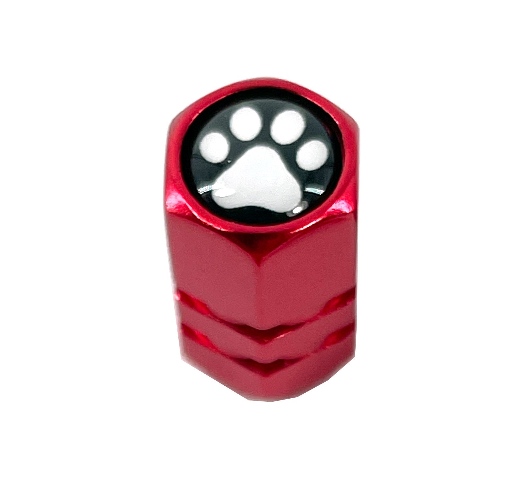 Set von 4 Red Anodized Machined Aluminium Valve Stem Caps Pfoten Design Reifenluftventil