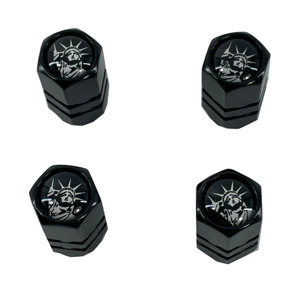 Set von 4 schwarzen eloxierten Aluminiumventil-Stemkappen Freiheitsstatue - amerikanische patriotische