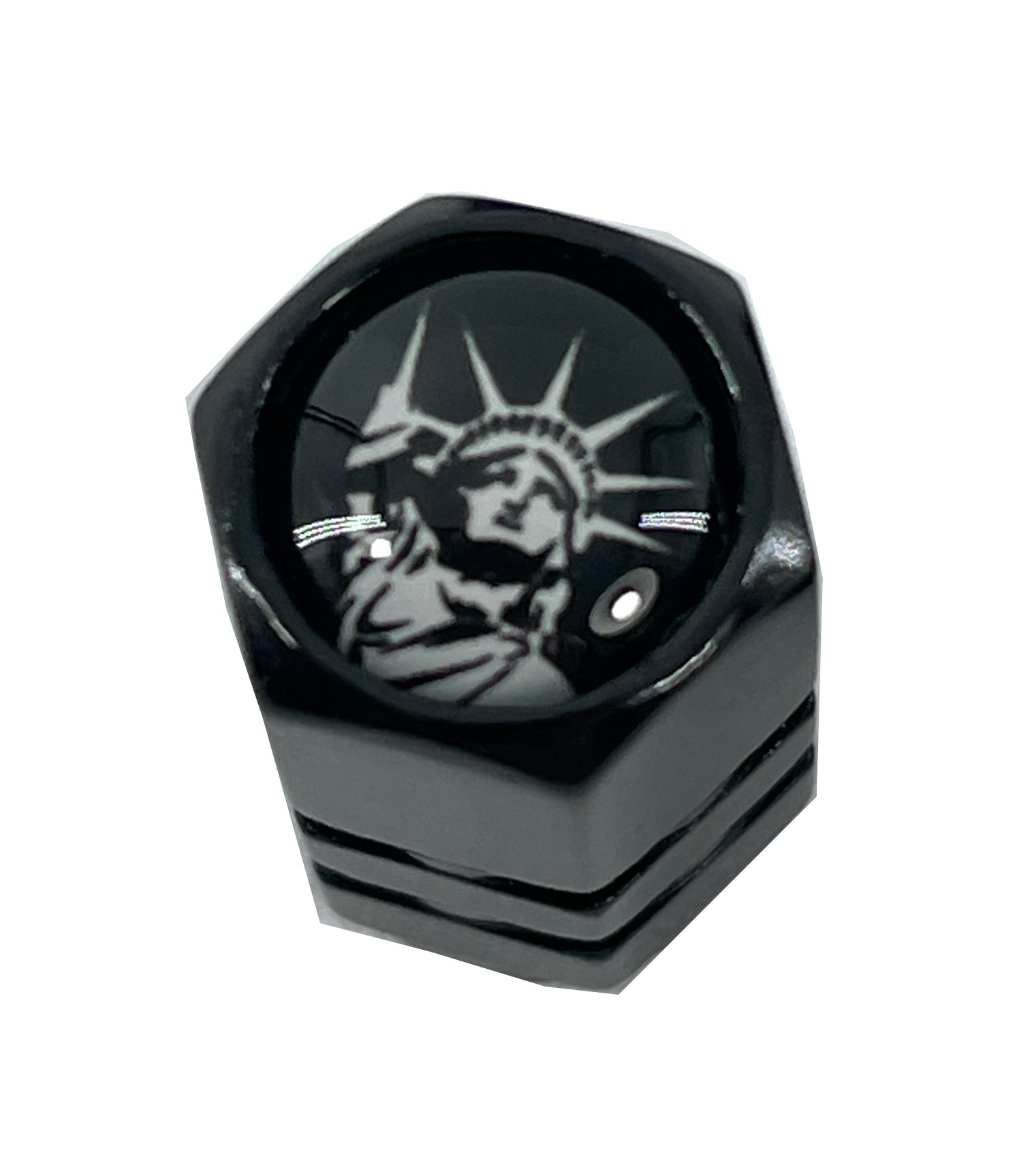 Set von 4 schwarzen eloxierten Aluminiumventil-Stemkappen Freiheitsstatue - amerikanische patriotische