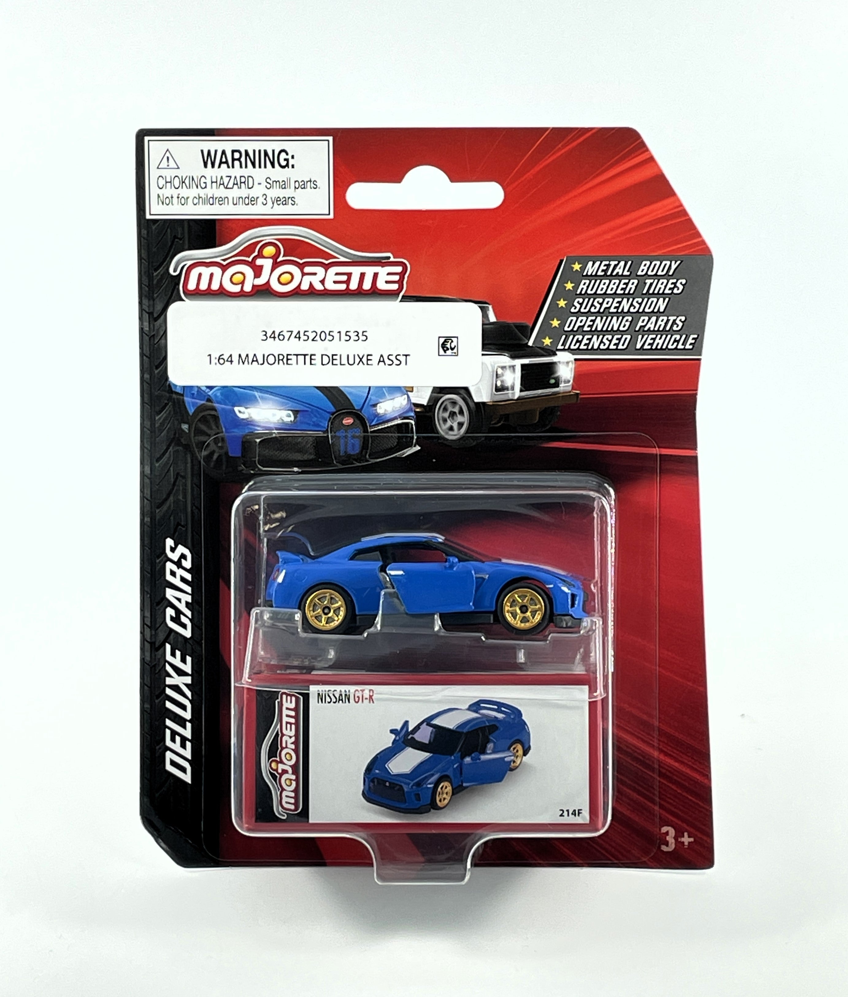 2023 Nissan GT-R Majorette Deluxe Blue Gold Wheels Die Cast Modellauto 1:64