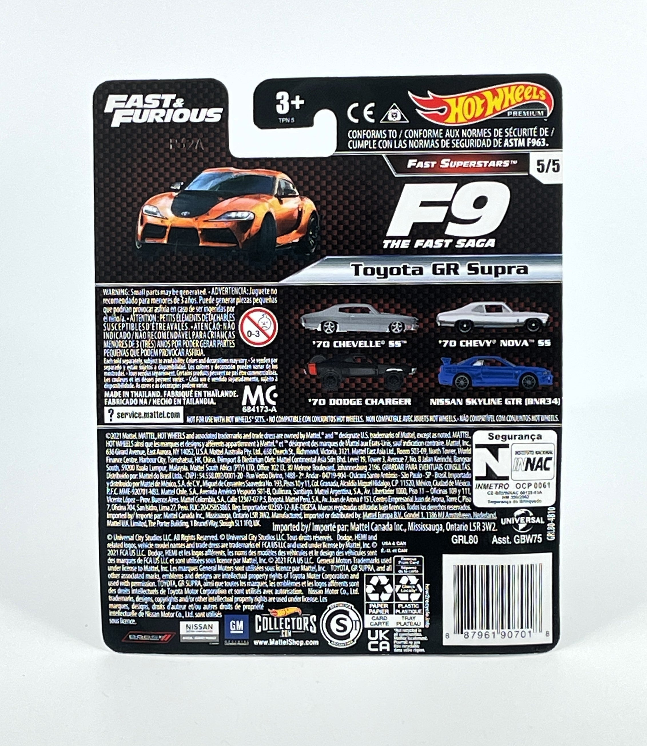 2021 Toyota GR Supra Orange Hot Wheels Fast Furious 5/5 Modell Die Cast Car 1:64
