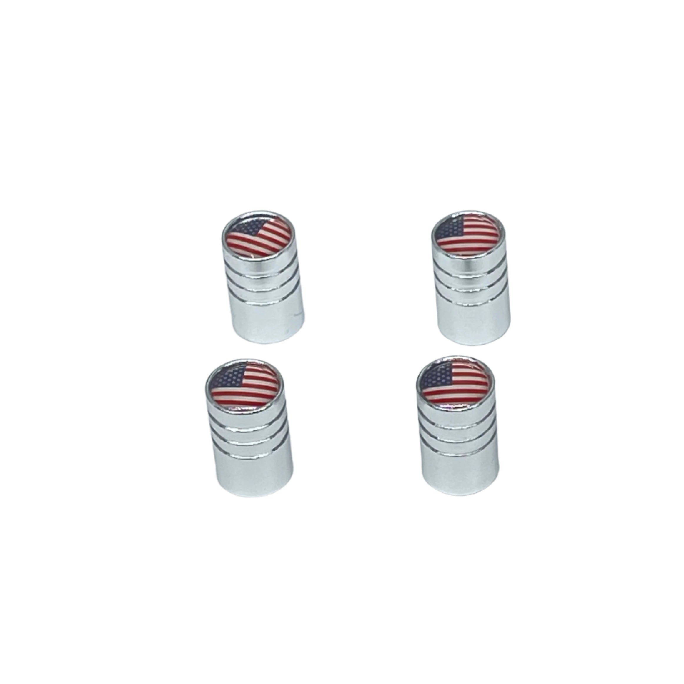 Set von 4 Chrome Valve Stem Caps mit amerikanischem Flag Logo - Patriotisches Autozubehör