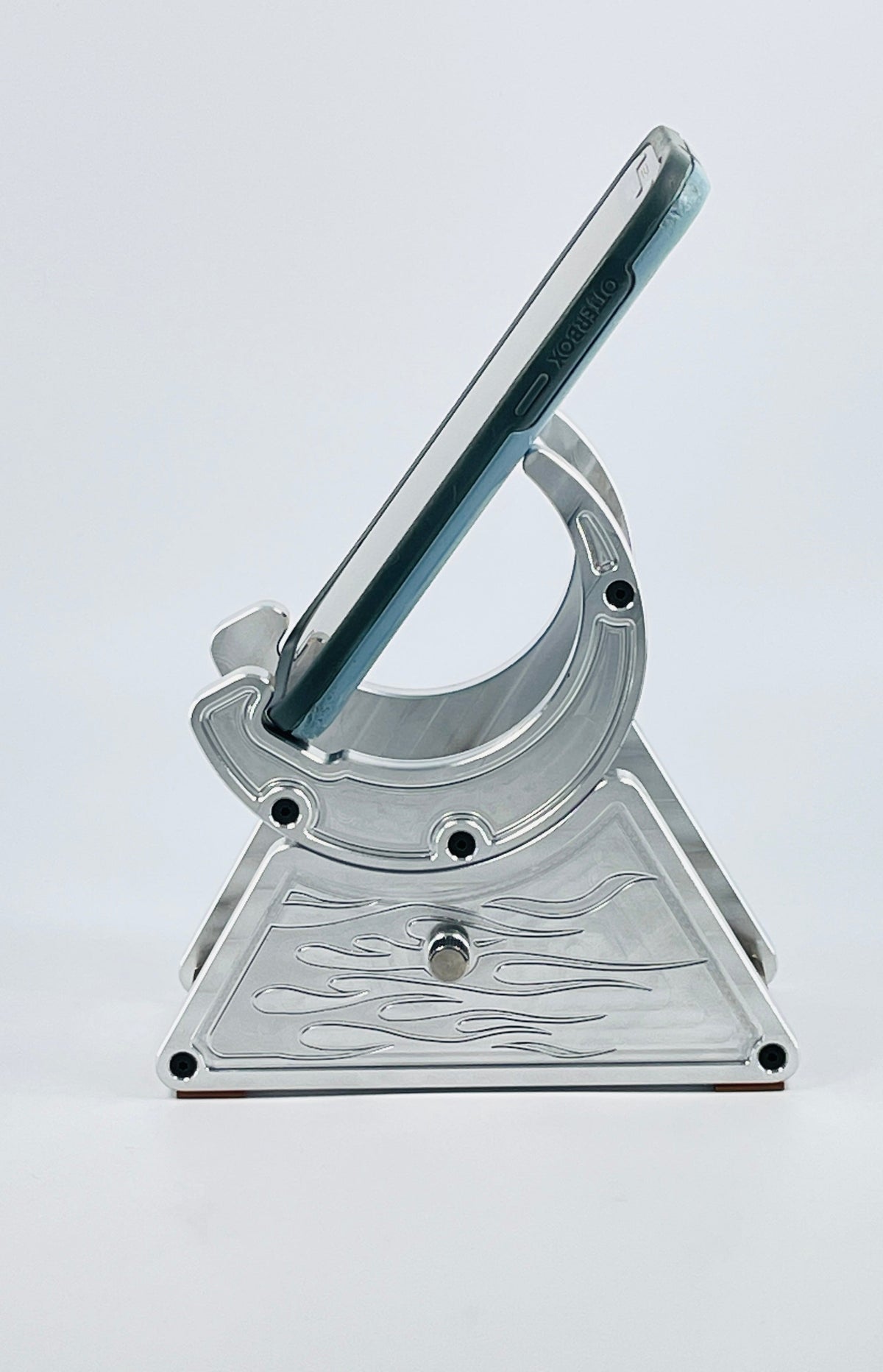 CNC Metal Phone Stand | Hot Rod Flames Design | Car Enthusiast Gift | Made in USA