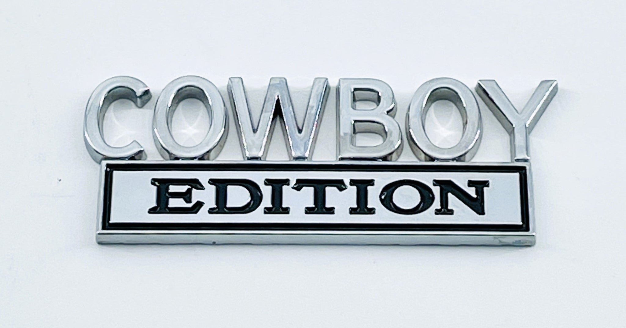 Cowboy Edition Metal Badge - 3' x 1-1/4' Chrome Auto Emblem - Car Accessory