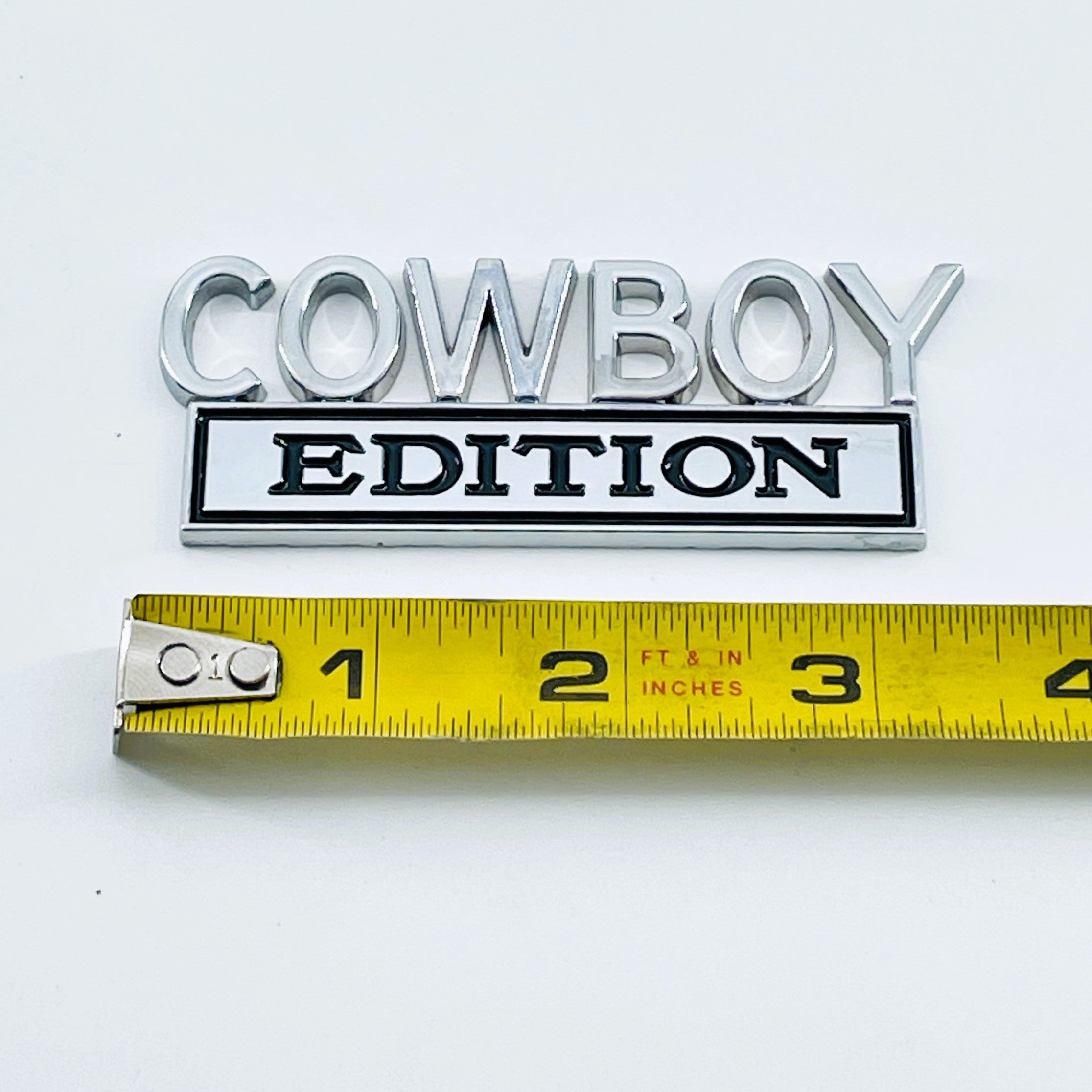 Cowboy Edition Metal Badge - 3' x 1-1/4' Chrome Auto Emblem - Car Accessory