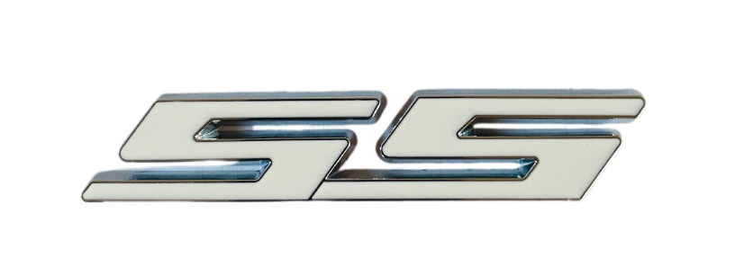 Weiß auf Chrome SS Auto Emblem Grill Badge 3.75 'x 0.75' - Stilvolles Auto Decal Zubehör