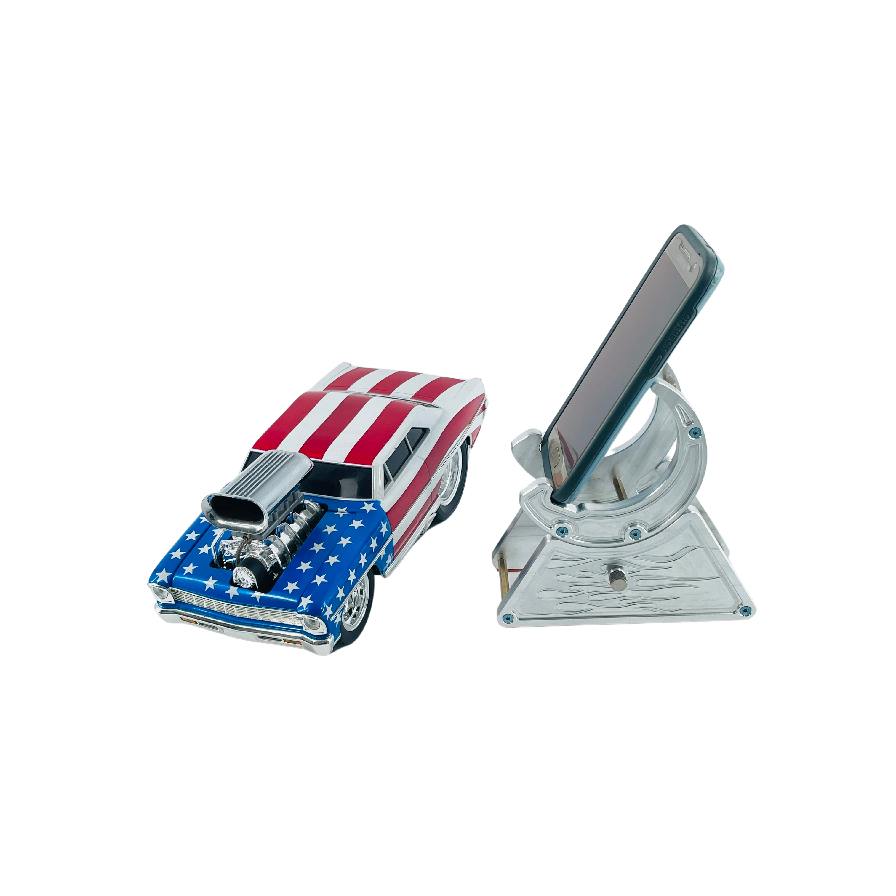CNC Metal Phone Stand | Hot Rod Flames Design | Car Enthusiast Gift | Made in USA