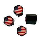 Set von 4 schwarzen Ventil-Stem-Kappen mit amerikanischem Flaggen-Logo - Patriotisches Autozubehör