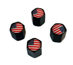Set von 4 schwarzen Ventil-Stem-Kappen mit amerikanischem Flaggen-Logo - Patriotisches Autozubehör